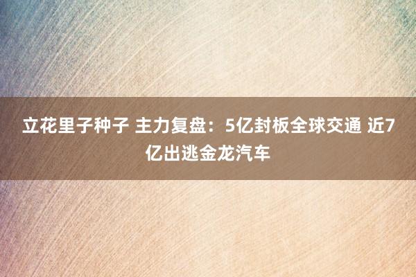 立花里子种子 主力复盘：5亿封板全球交通 近7亿出逃金龙汽车