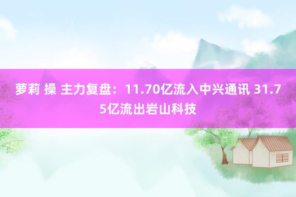 萝莉 操 主力复盘：11.70亿流入中兴通讯 31.75亿流出岩山科技